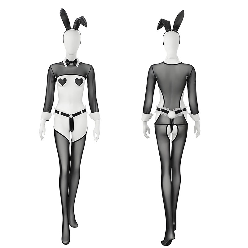 Garter Belt Set - زي خادمة أنيمي شبكي مثير، ملابس