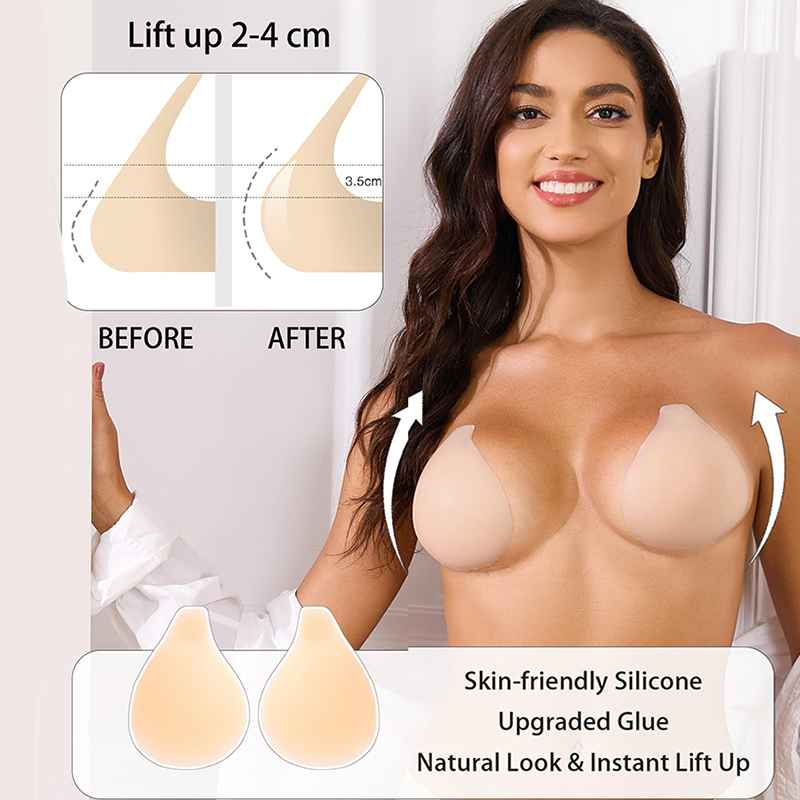 1/2 Pairs النساء لزجة الصدرية  - مراجعة Strapless Bra Backless وسعره