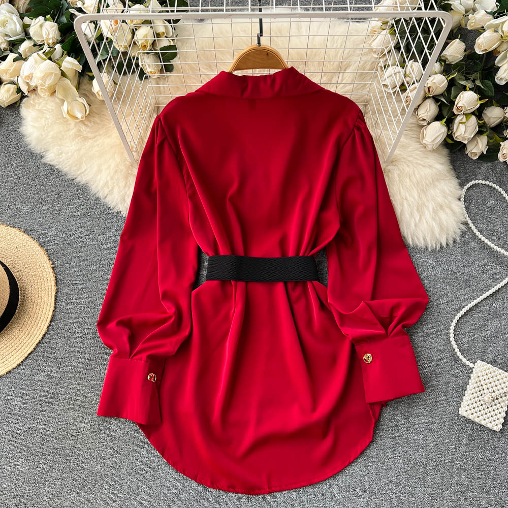 فستان قميص أبيض أنيق بأكمام طو - مراجعة Corset Waist Cinch وسعره